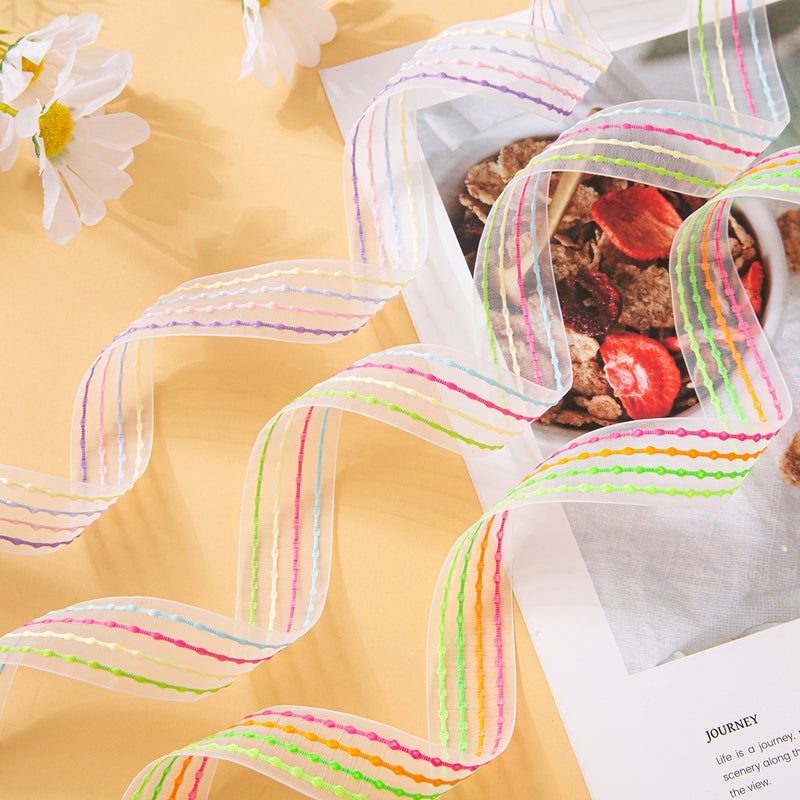 Bubble Striped Snow Gauze Ribbon – 2.5Cm Rainbow Macaron Bow for DIY Gift Box - Image 5